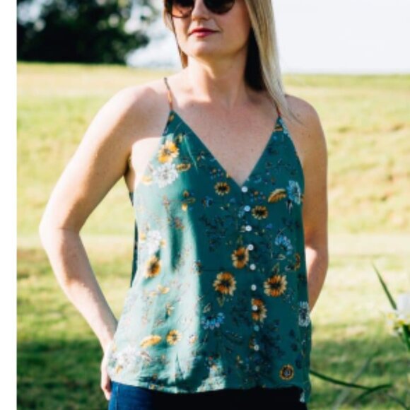 Dolan Anthropologie‎ Tank Top Women's Medium Naomi Floral Button Front Cami - Picture 1 of 12